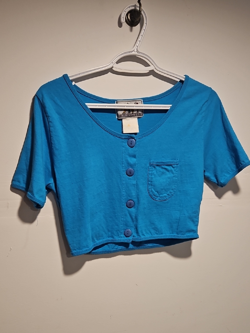 Bright Blue Crop Button-Up Top Med Vintage